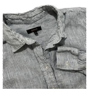 Quince Women’s XS 100% European Linen Long Sleeve Shirt Blue Pinstripe Blouse